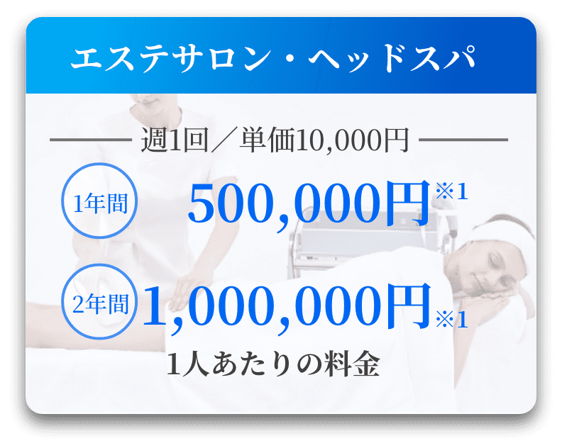 エステサロン・ヘッドスパ｜週1回の単価10,000円／1人あたりの料金は、1年間で500,000円、2年間で1,000,000円